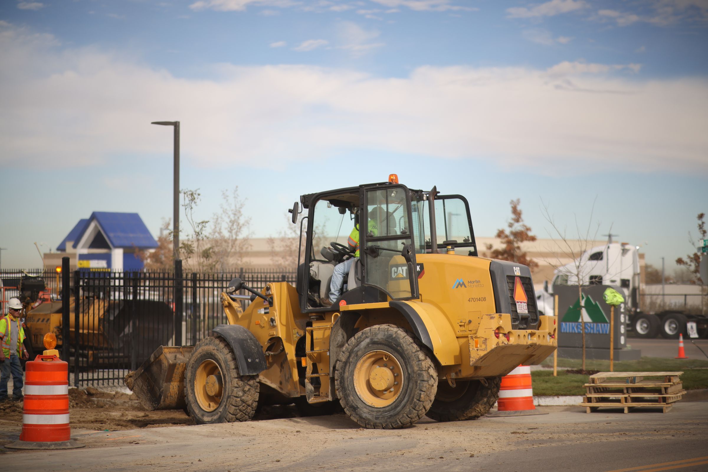 Roadwork machinery in use